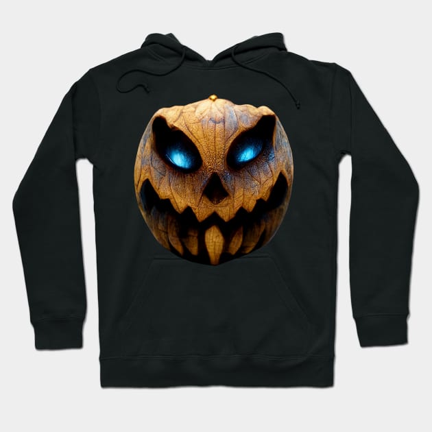 Halloween Evil Pumpkin Head With Scary Blue Eyes Hoodie by FoolDesign